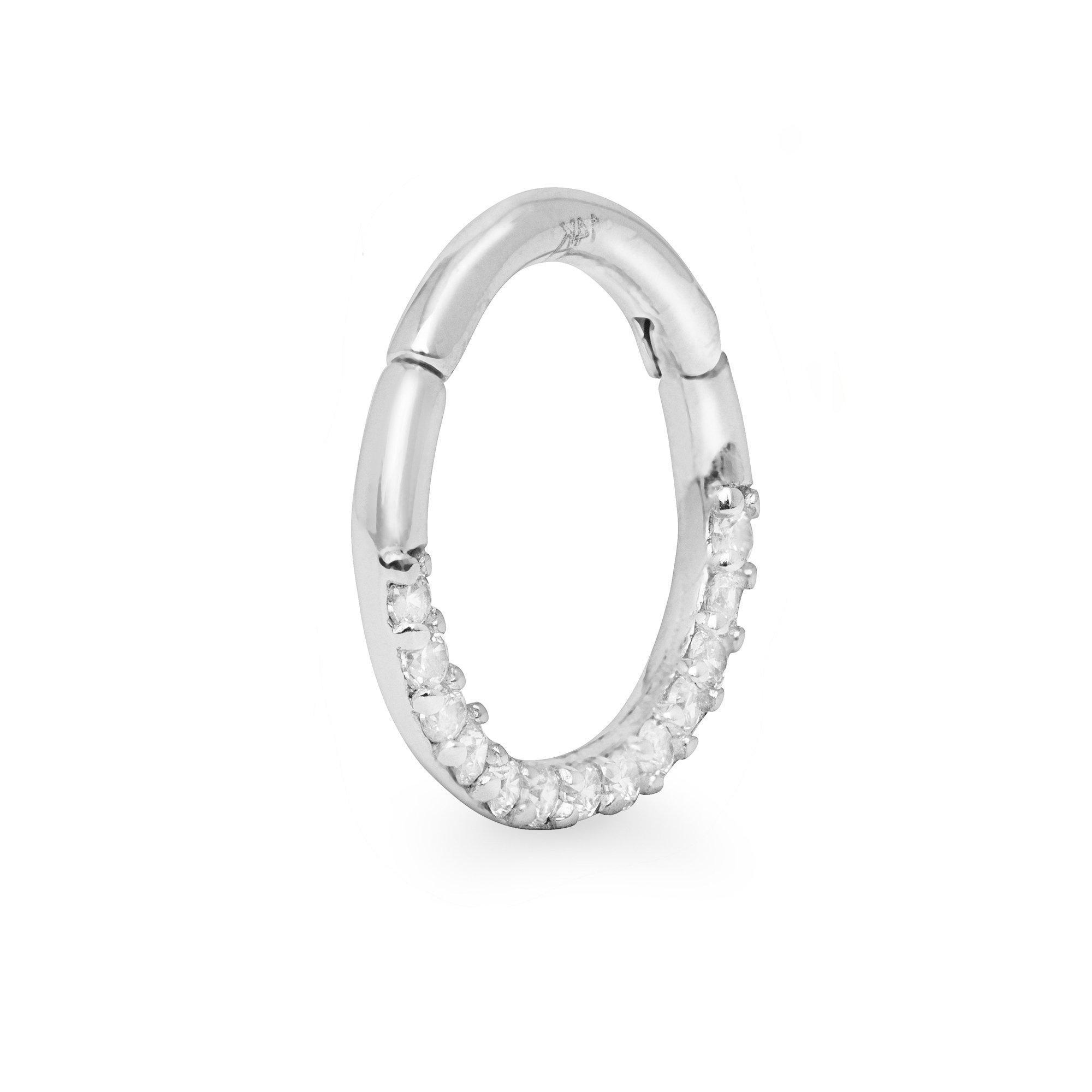 Eclipse 14k solid white gold daith single hoop earring - Helix & Conch