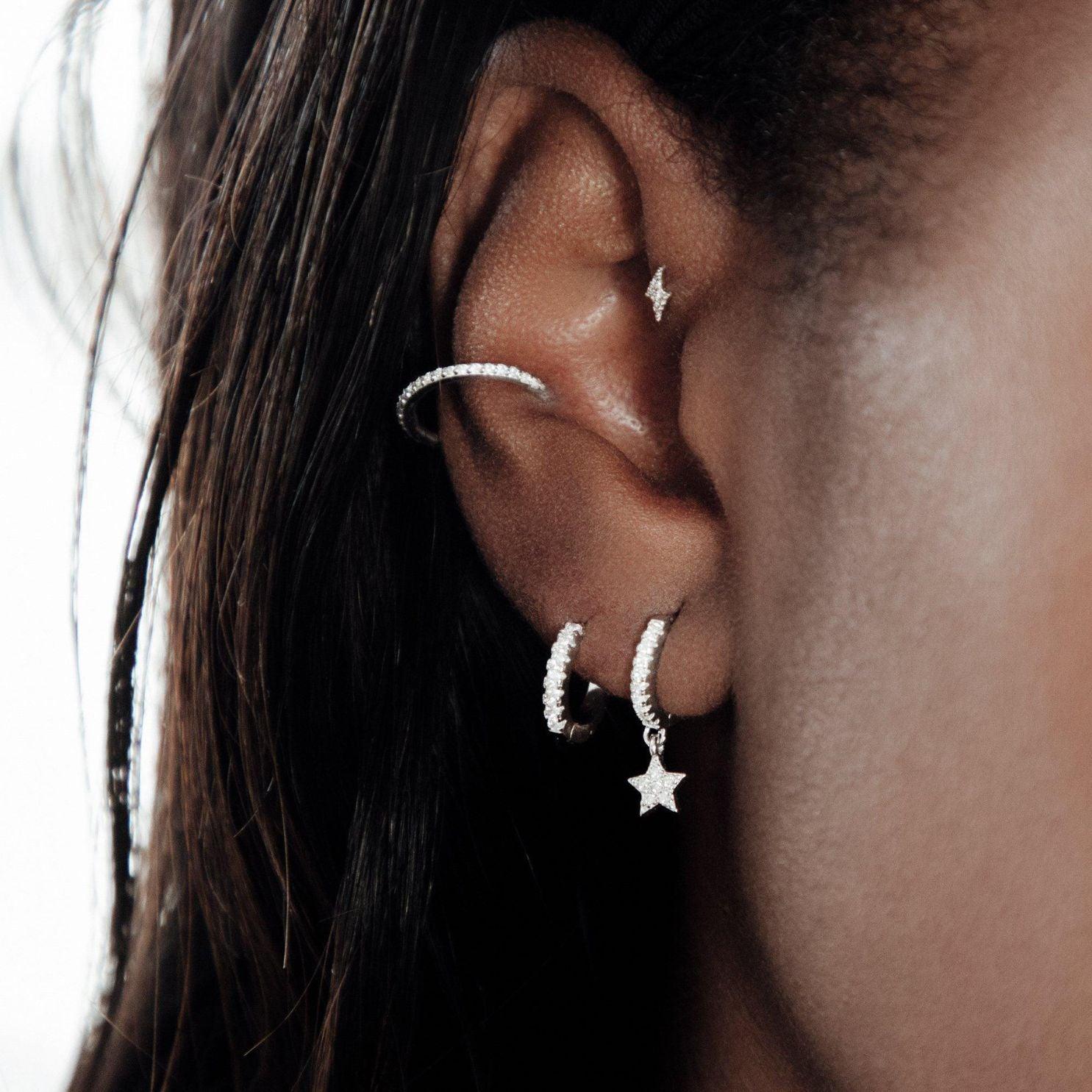 Eterna white gold single huggie hoop earring - Helix & Conch