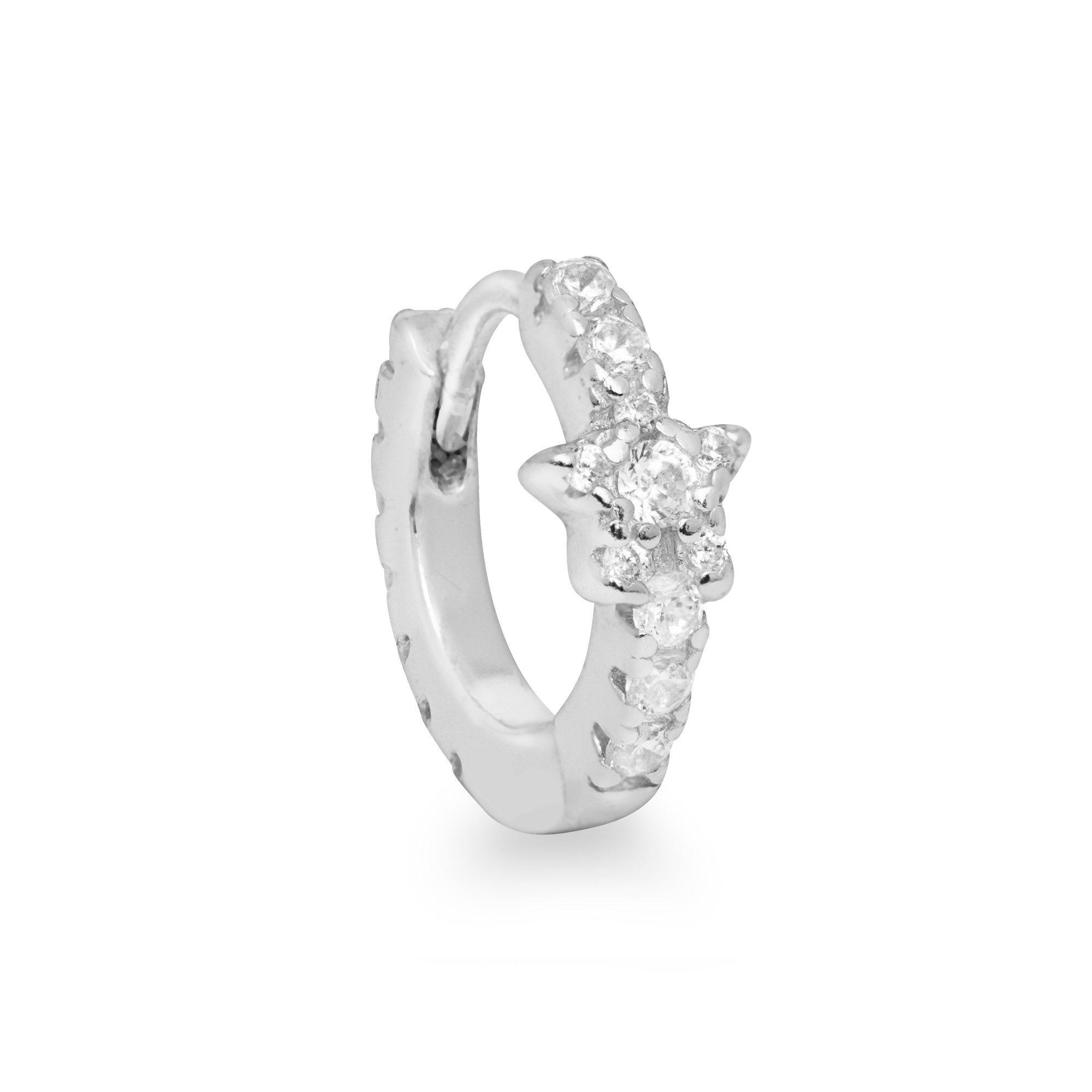 Etoile white gold plated star tiny single huggie - Helix & Conch