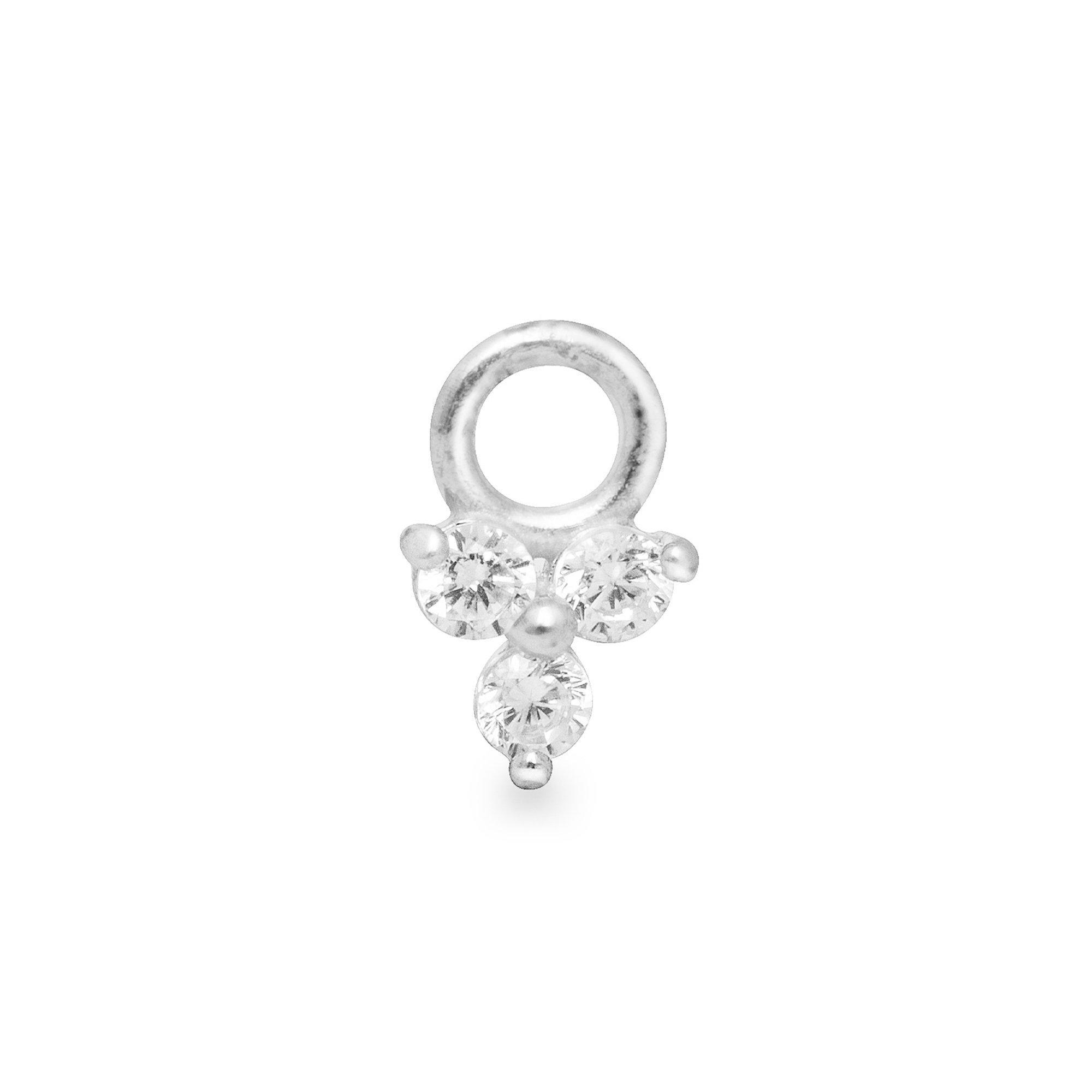 Flor single 9k solid white gold tiny 3 crystal charm for hinged segment earring - Helix & Conch