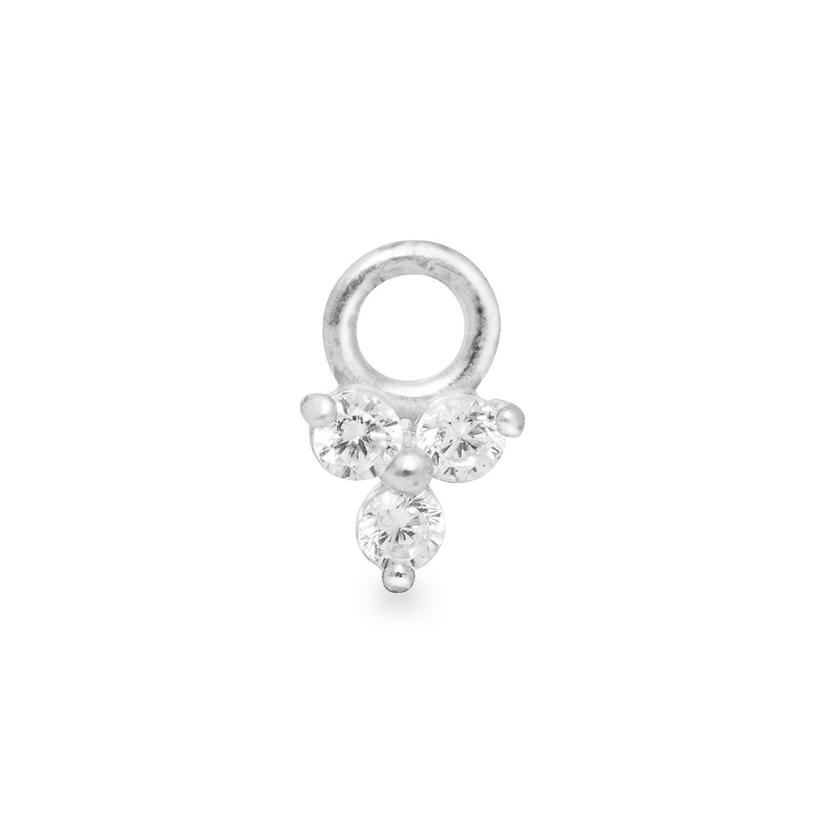Flor 9k solid white gold tiny 3 crystal charm for hinged segment earring