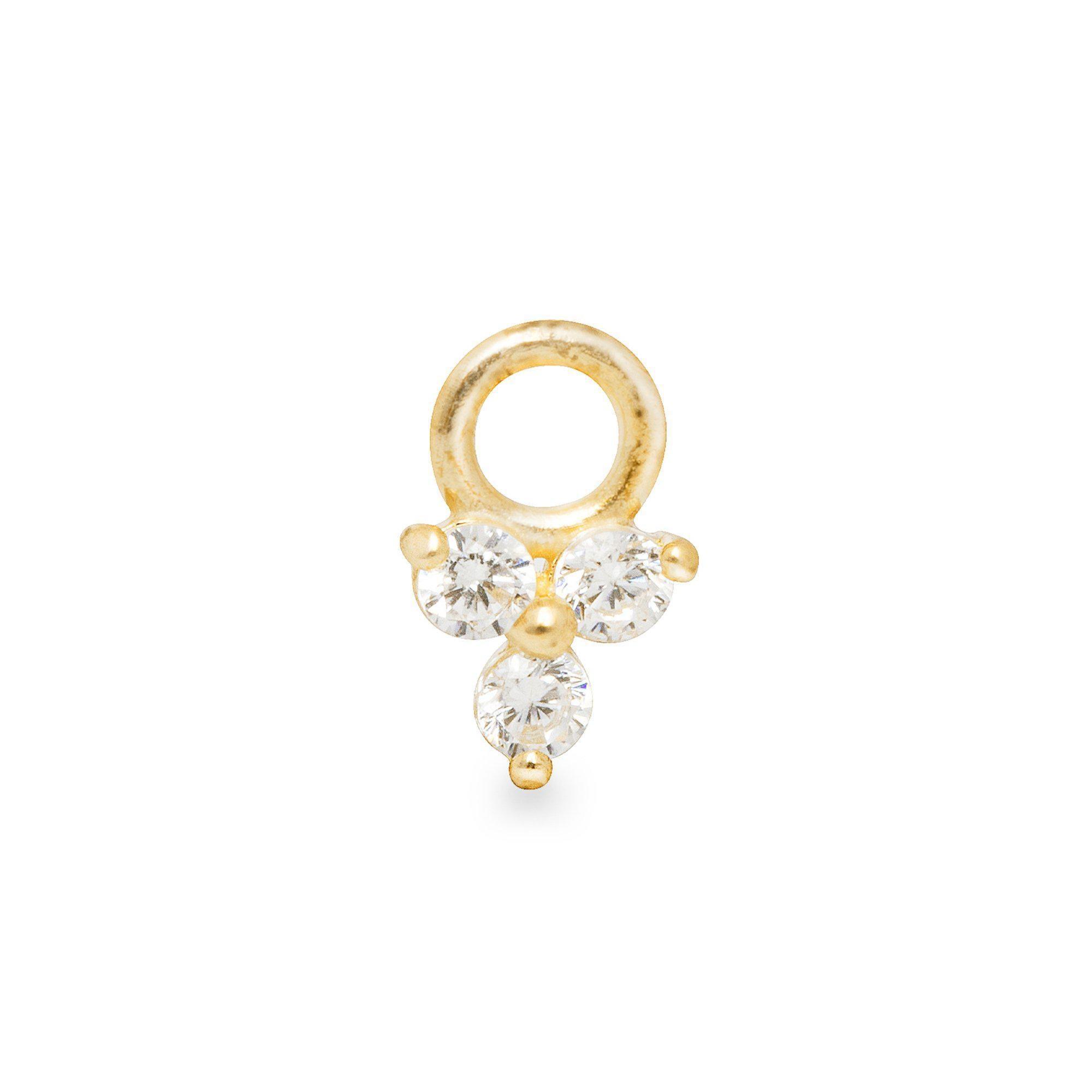 Flor single 9k solid yellow gold tiny 3 crystal charm for hinged segment earring - Helix & Conch