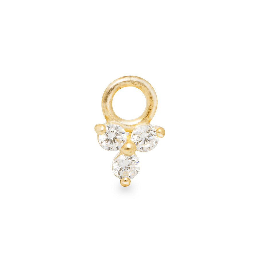 Flor 9k solid yellow gold tiny 3 crystal charm for hinged segment earring