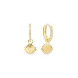 Cascara pair of gold huggie hoop earrings with detachable shell charm - Helix & Conch