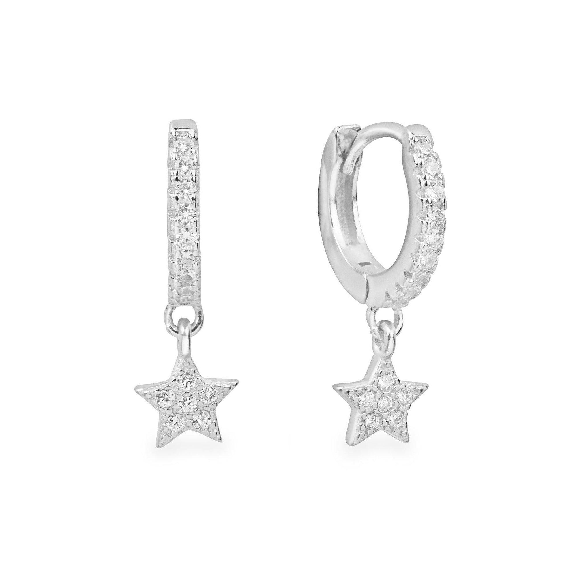 Celestial pair of white gold star huggie hoop earrings - Helix & Conch