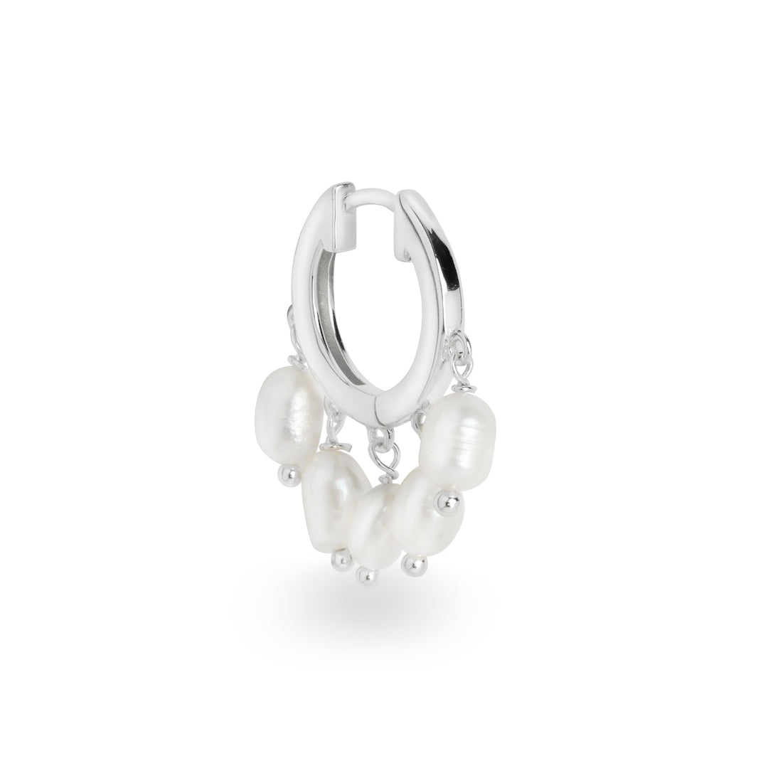 Hera white gold hoop freshwater pearl single earring - Helix & Conch