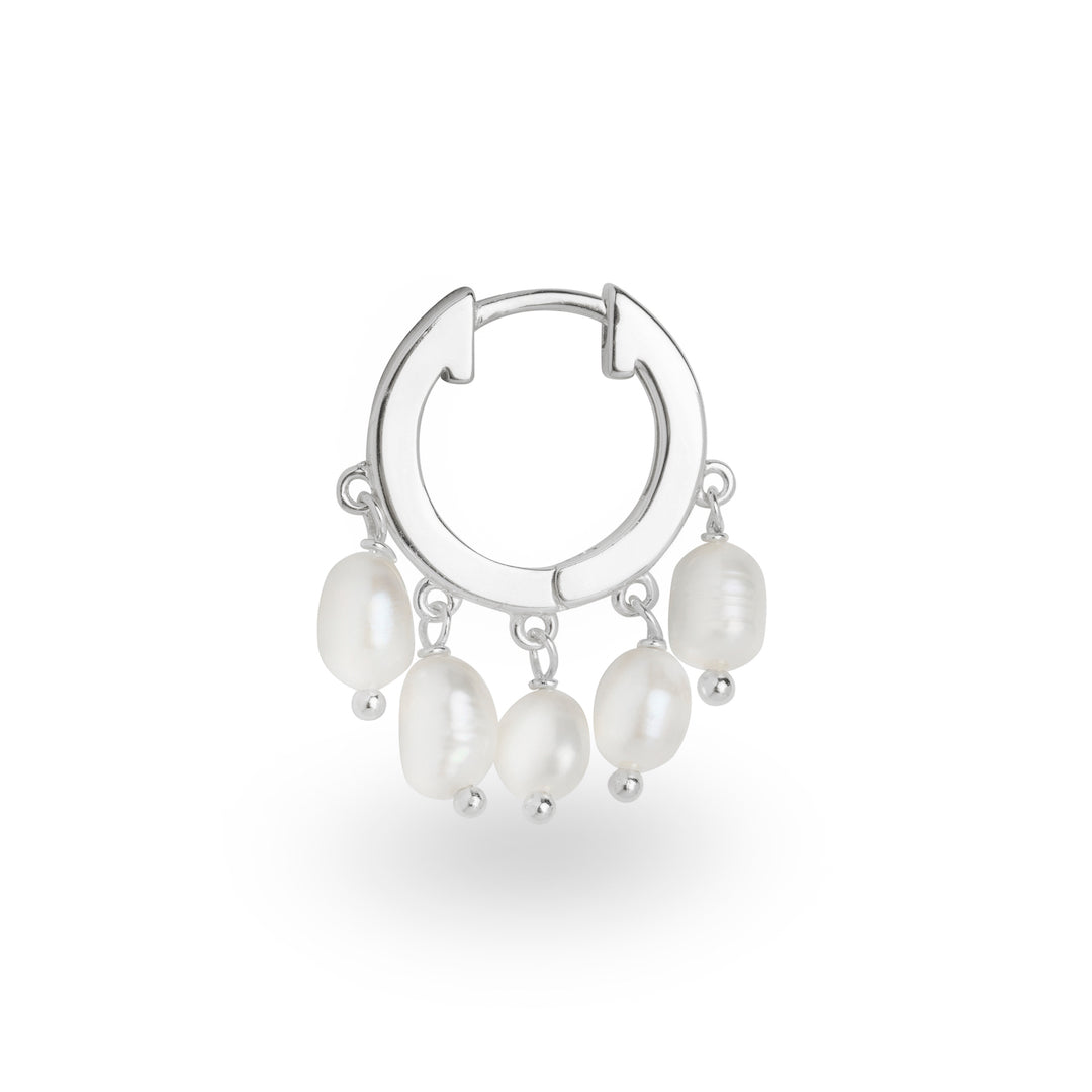 Hera white gold hoop freshwater pearl single earring - Helix & Conch