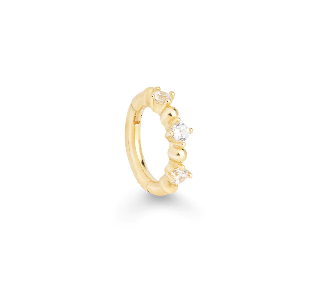 Luci 9k medium solid yellow gold crystal trio hinge single earring - Helix & Conch