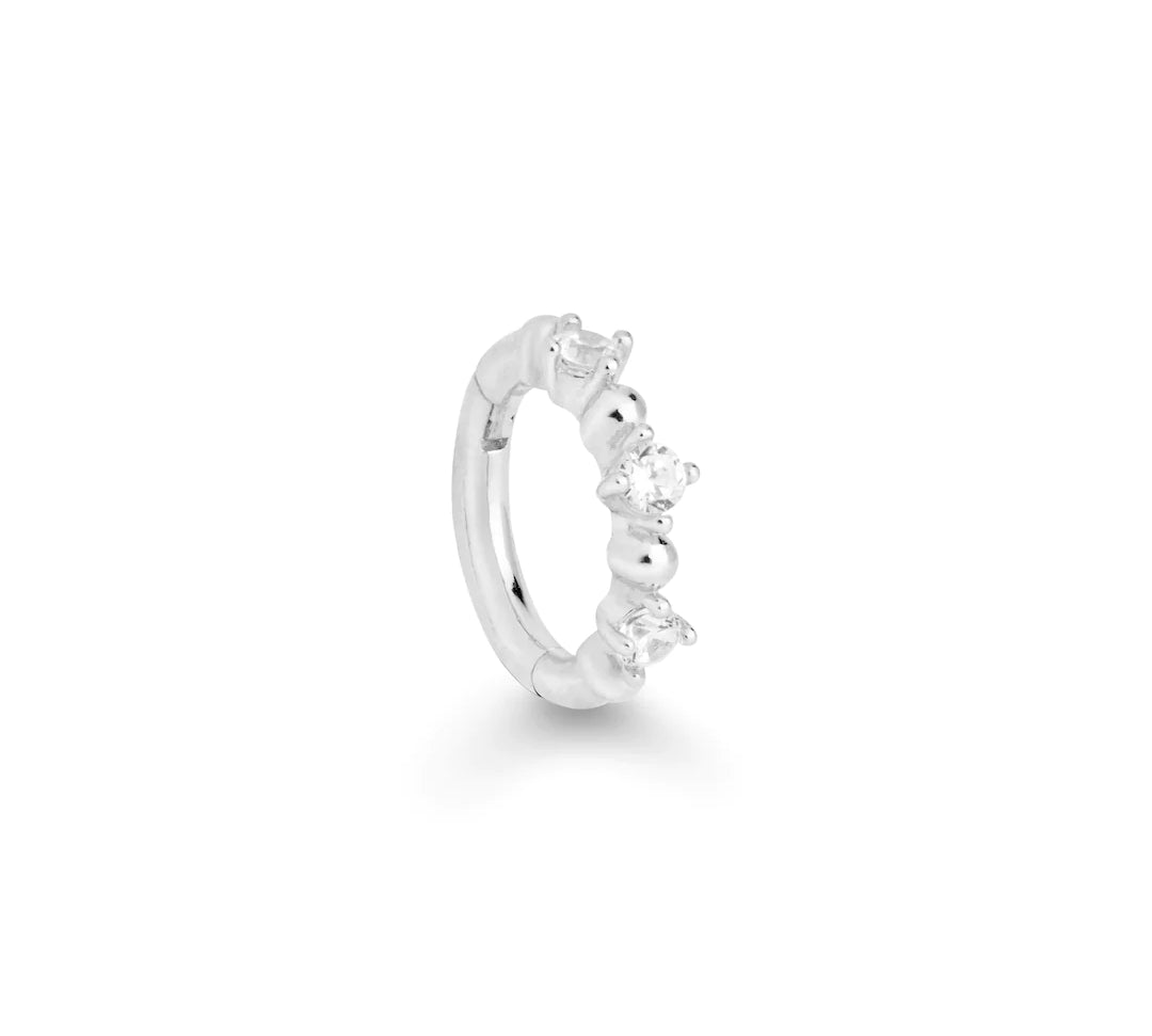 Luci 9k medium solid white gold crystal trio hinge single earring - Helix & Conch