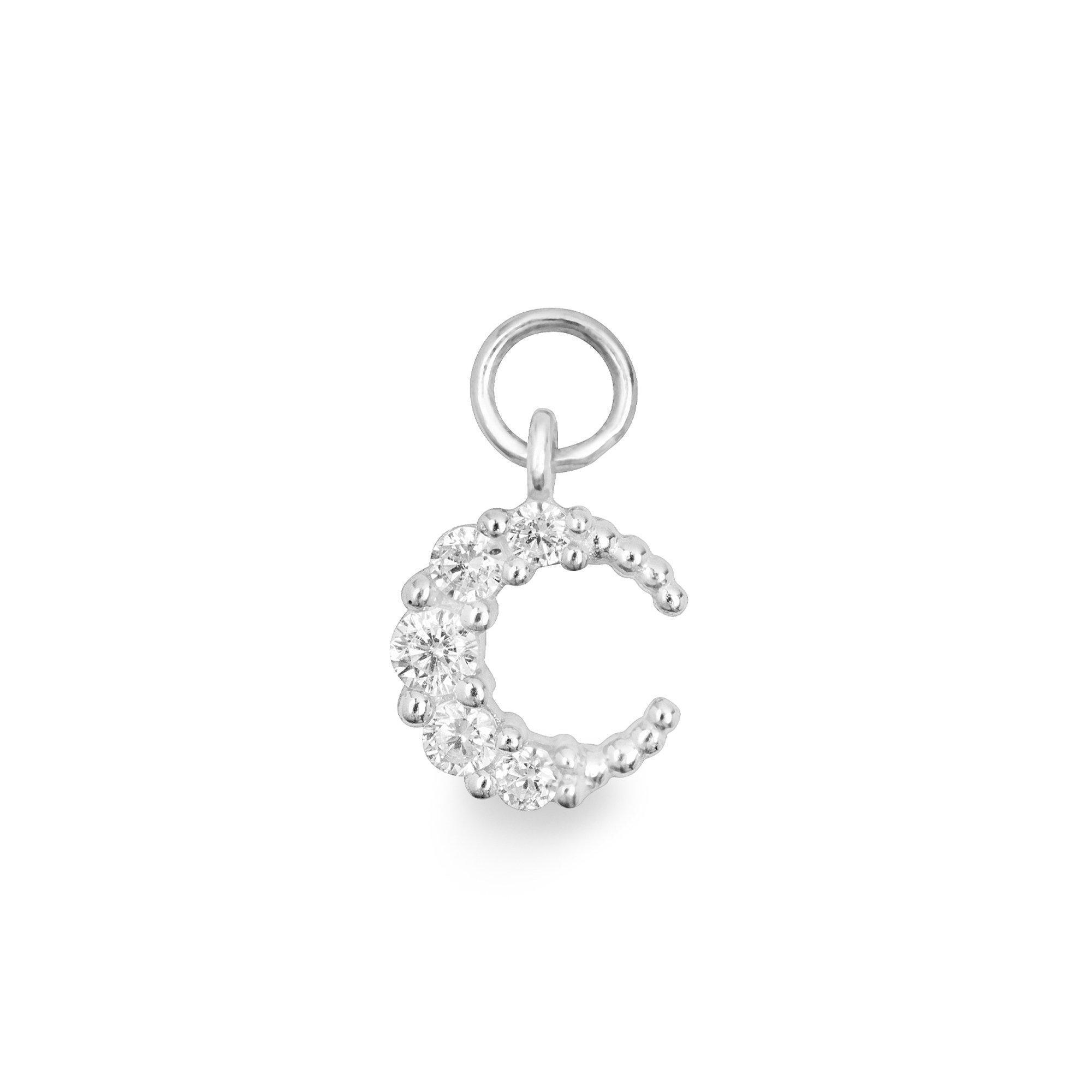Lune 9k single solid white gold tiny moon charm for hinged segment earring - Helix & Conch