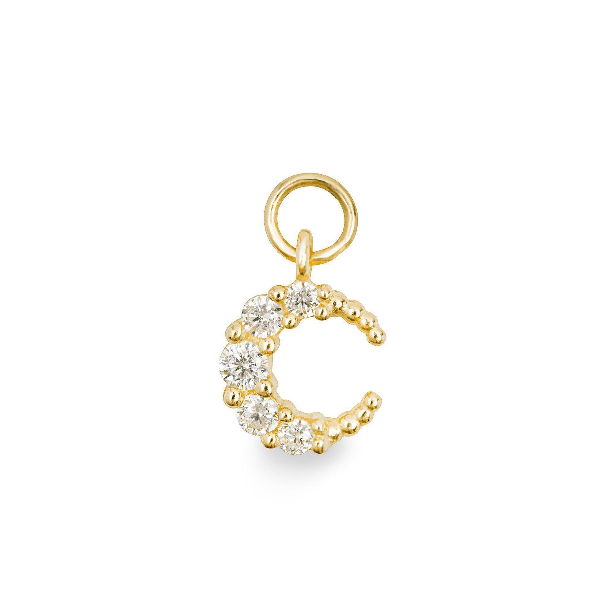 Lune 9k single solid yellow gold tiny moon charm for hinged segment earring - Helix & Conch