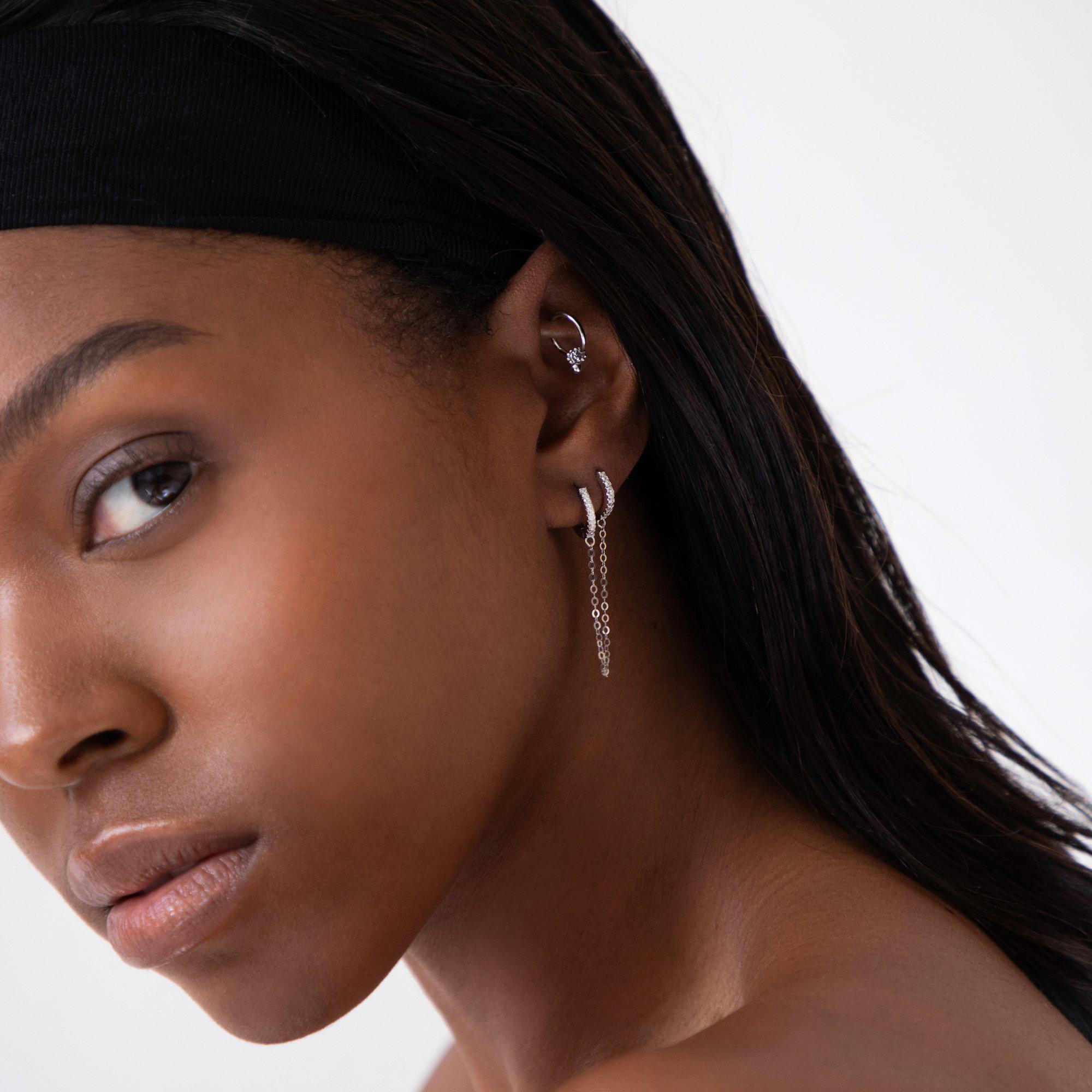 Manette dual piercing white gold huggie earring - Helix & Conch