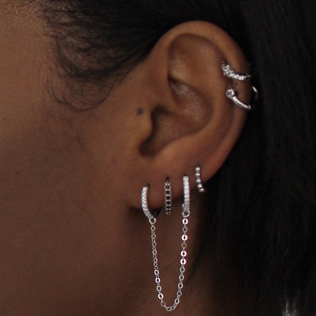 Manette dual piercing white gold huggie earring - Helix & Conch