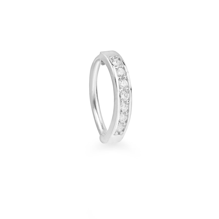 Ovale 9k solid white gold pavé oval Rook earring