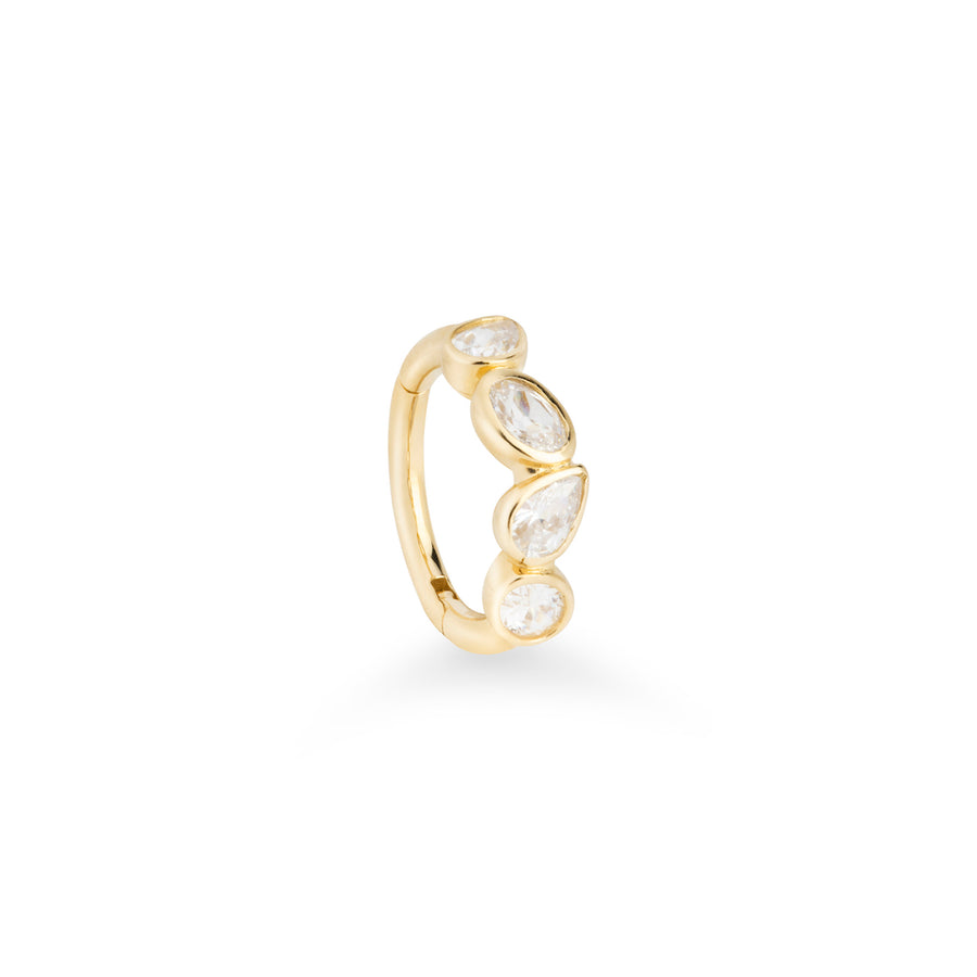 Piorra 9k solid yellow gold hinged segment single earring with pear cut crystals - Helix & Conch