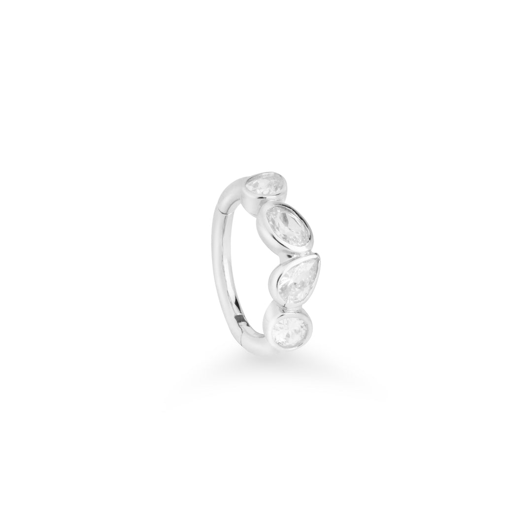 Piorra 9k solid white gold hinged segment single earring with pear cut crystals - Helix & Conch