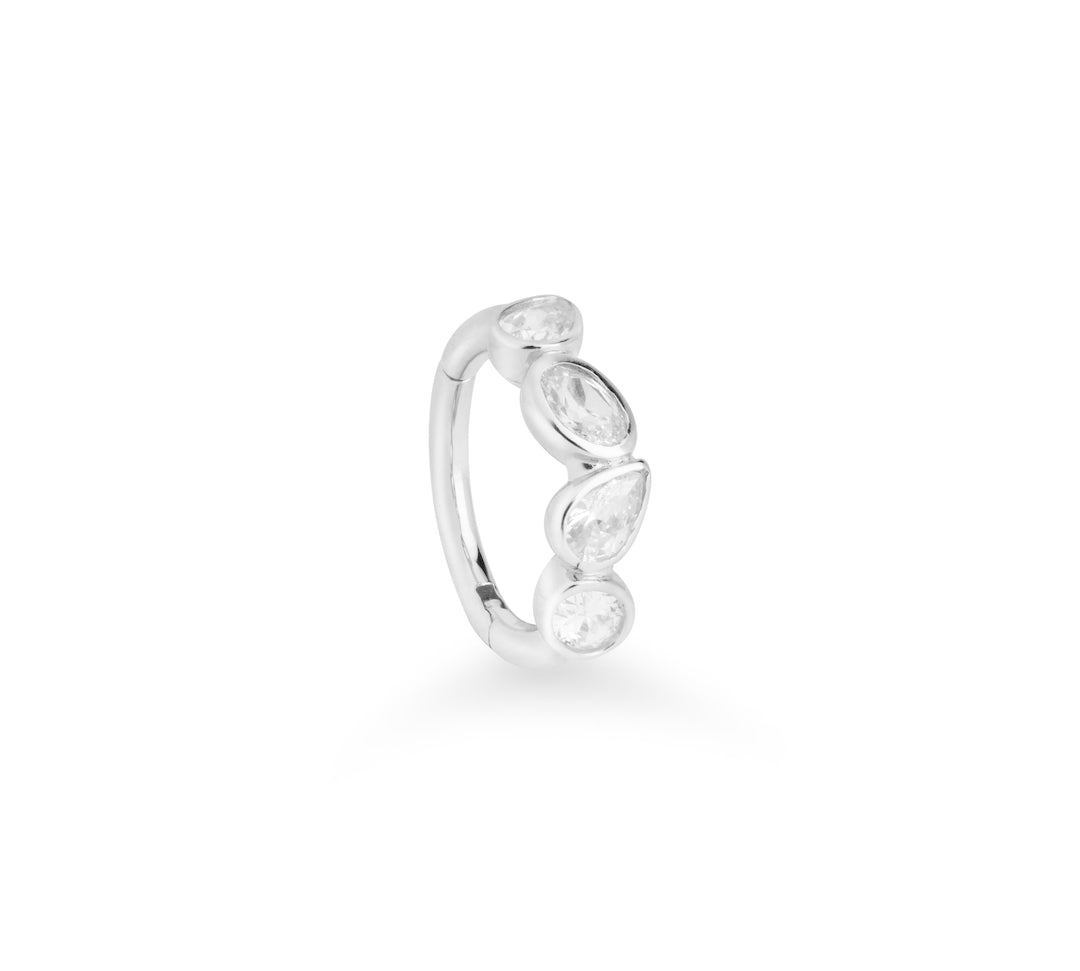 Piorra 9k solid white gold hinged segment single earring with pear cut crystals - Helix & Conch