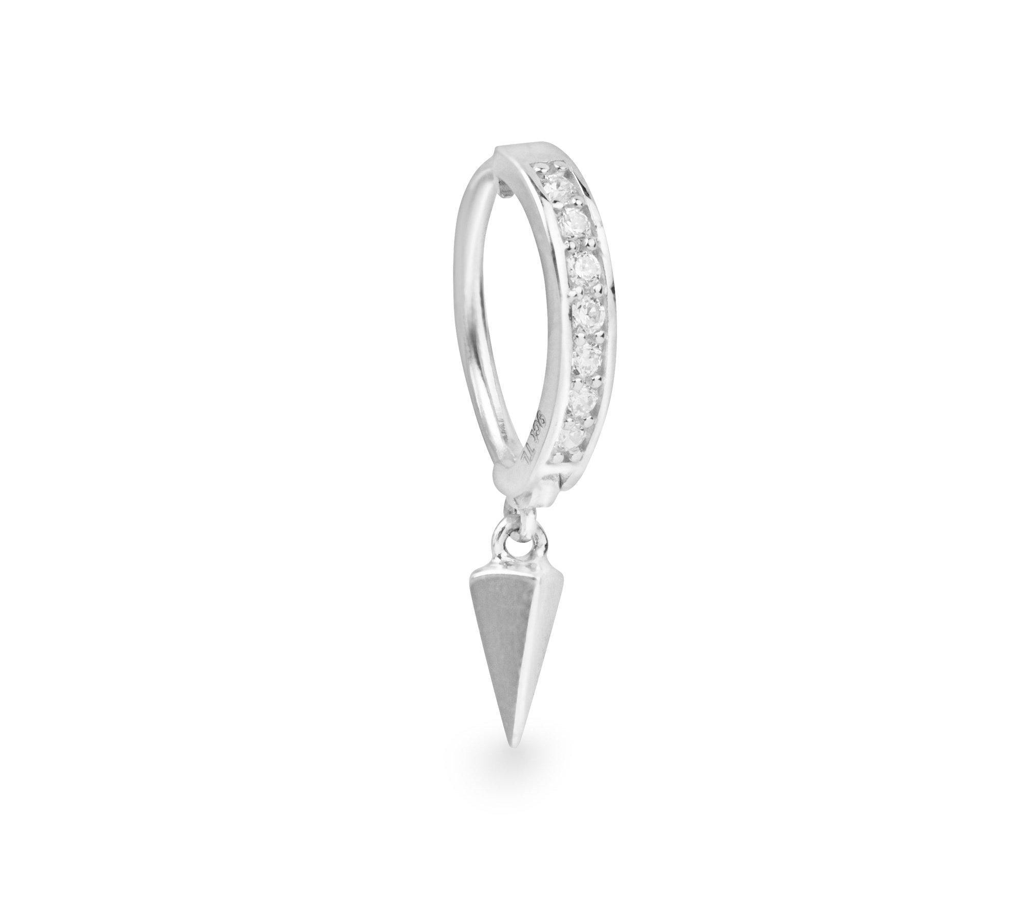 Punta 9k solid white gold pavé oval Rook single earring with inverted pyramid charm - Helix & Conch
