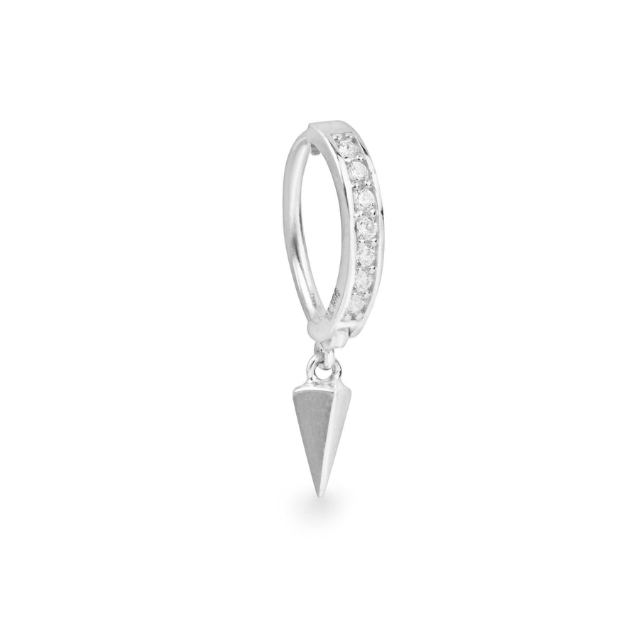 Punta 9k solid white gold pavé oval Rook single earring with inverted pyramid charm - Helix & Conch