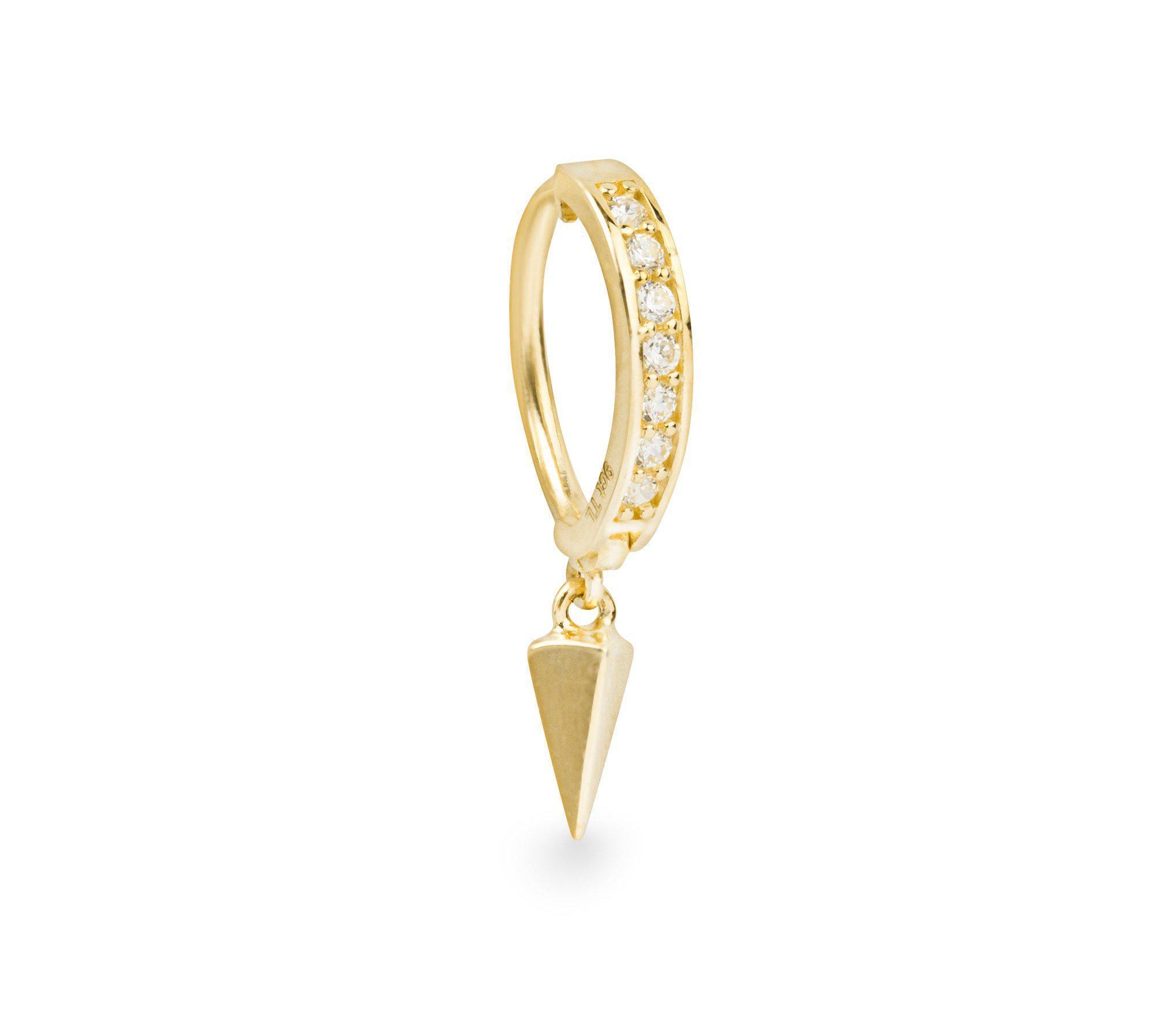 Punta 9k solid yellow gold pavé oval Rook single earring with inverted pyramid charm - Helix & Conch