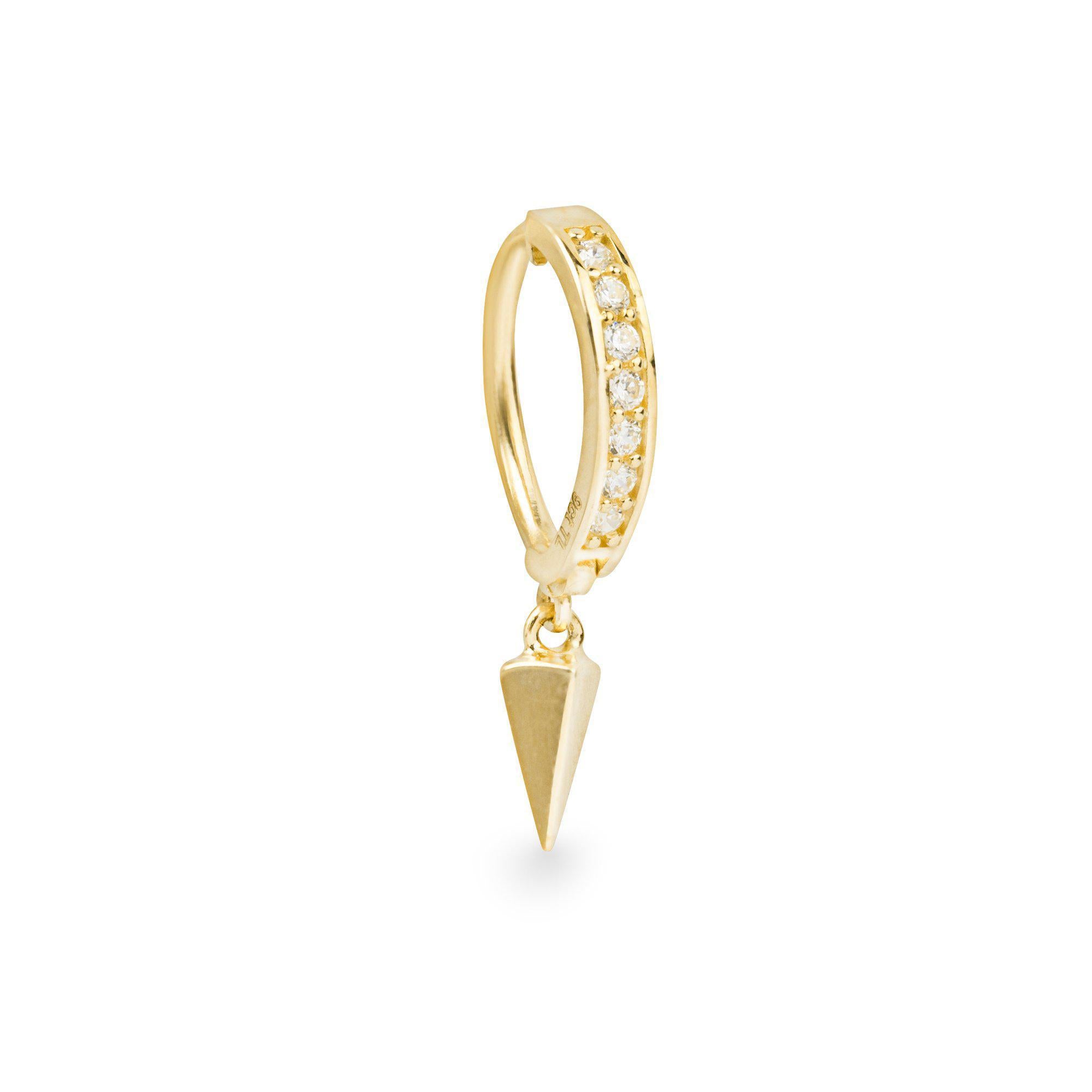 Punta 9k solid yellow gold pavé oval Rook single earring with inverted pyramid charm - Helix & Conch