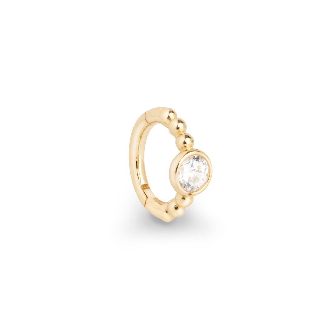 Rocas 9k medium solid yellow gold solitaire bubble hinge single earring - Helix & Conch
