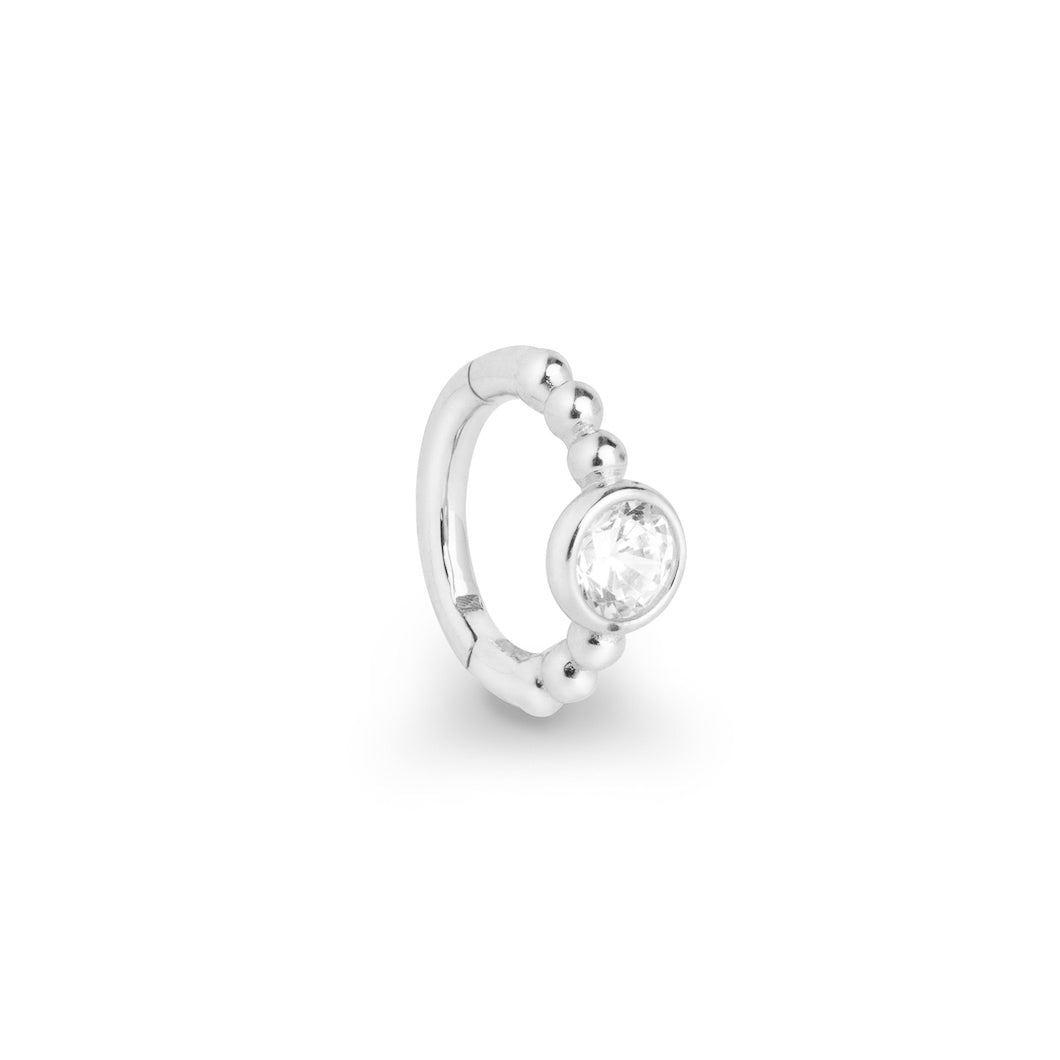 Rocas 9k tiny solid white gold solitaire bubble hinge single earring - Helix & Conch