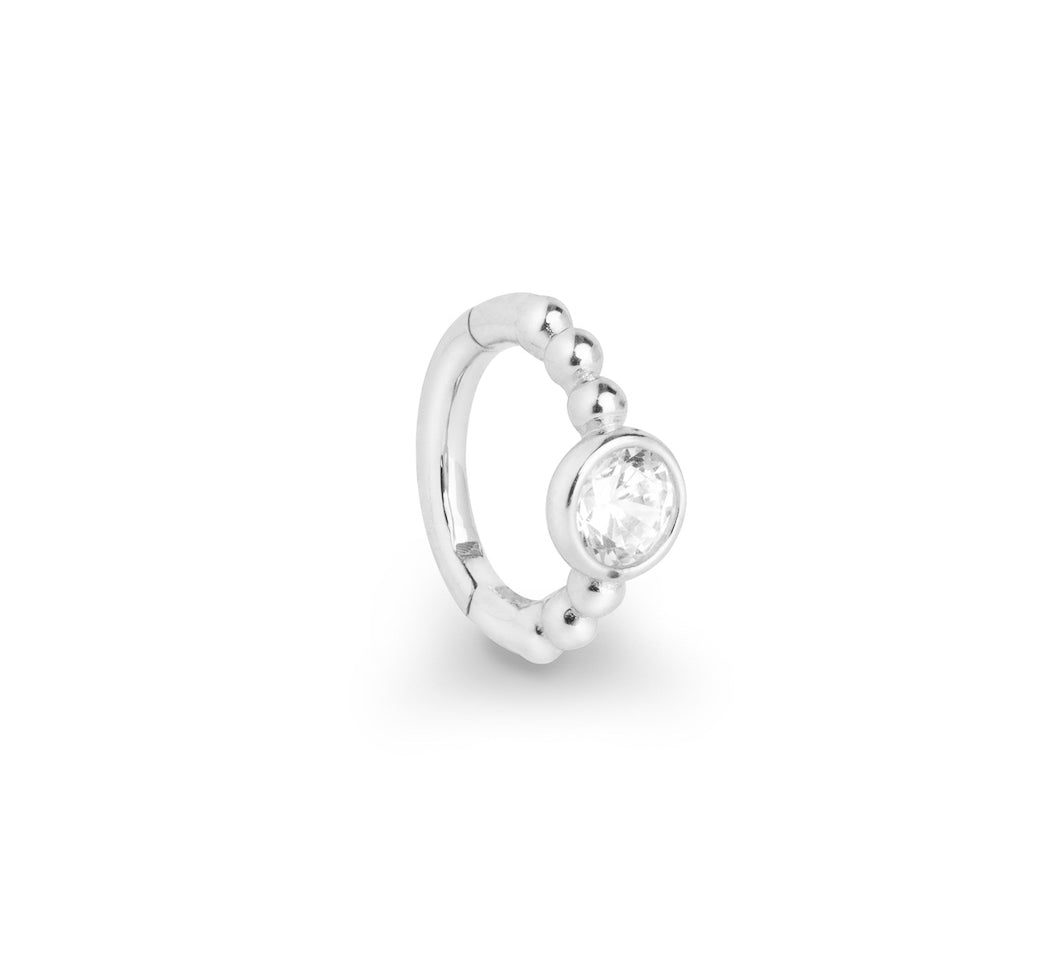 Rocas 9k medium solid white gold solitaire bubble hinge single earring - Helix & Conch