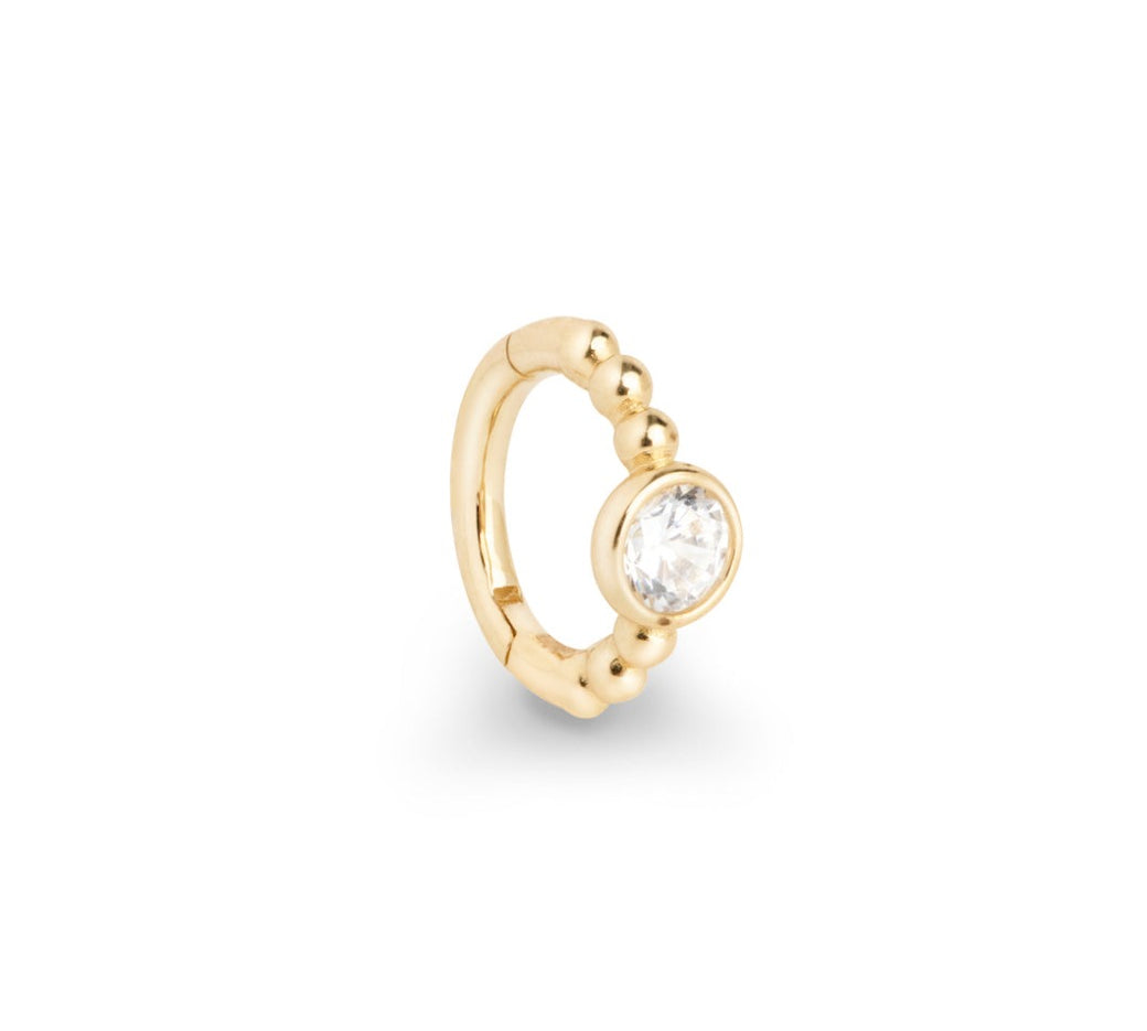 Rocas 9k tiny solid yellow gold solitaire bubble hinge single earring - Helix & Conch