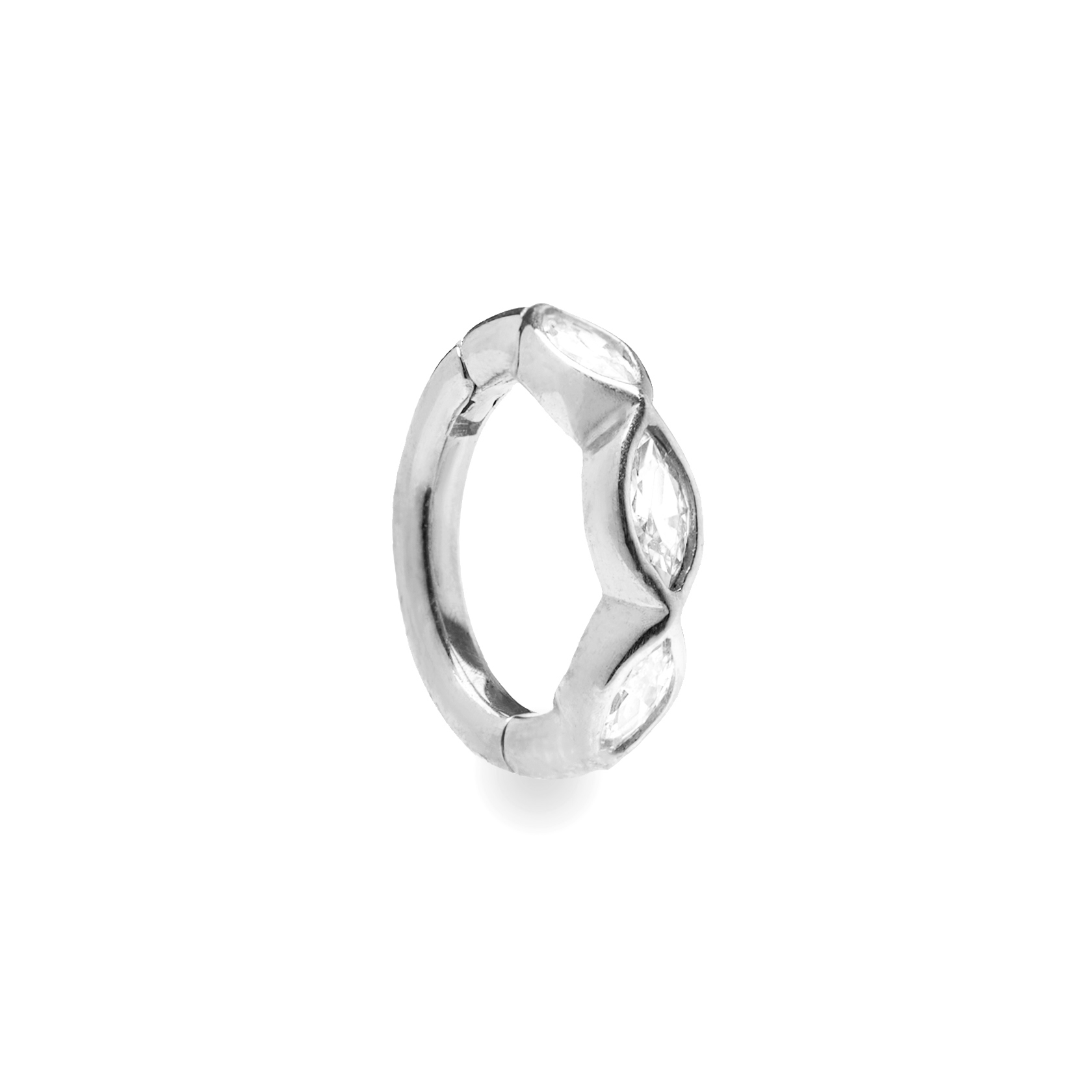 Tiare tiny 9k solid white gold marquise cut crystal single huggie hoop earring - Helix & Conch