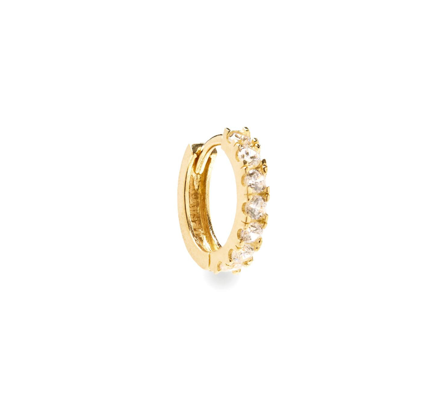 Eternity 9k solid yellow gold crystal single huggie hoop earring - Helix & Conch