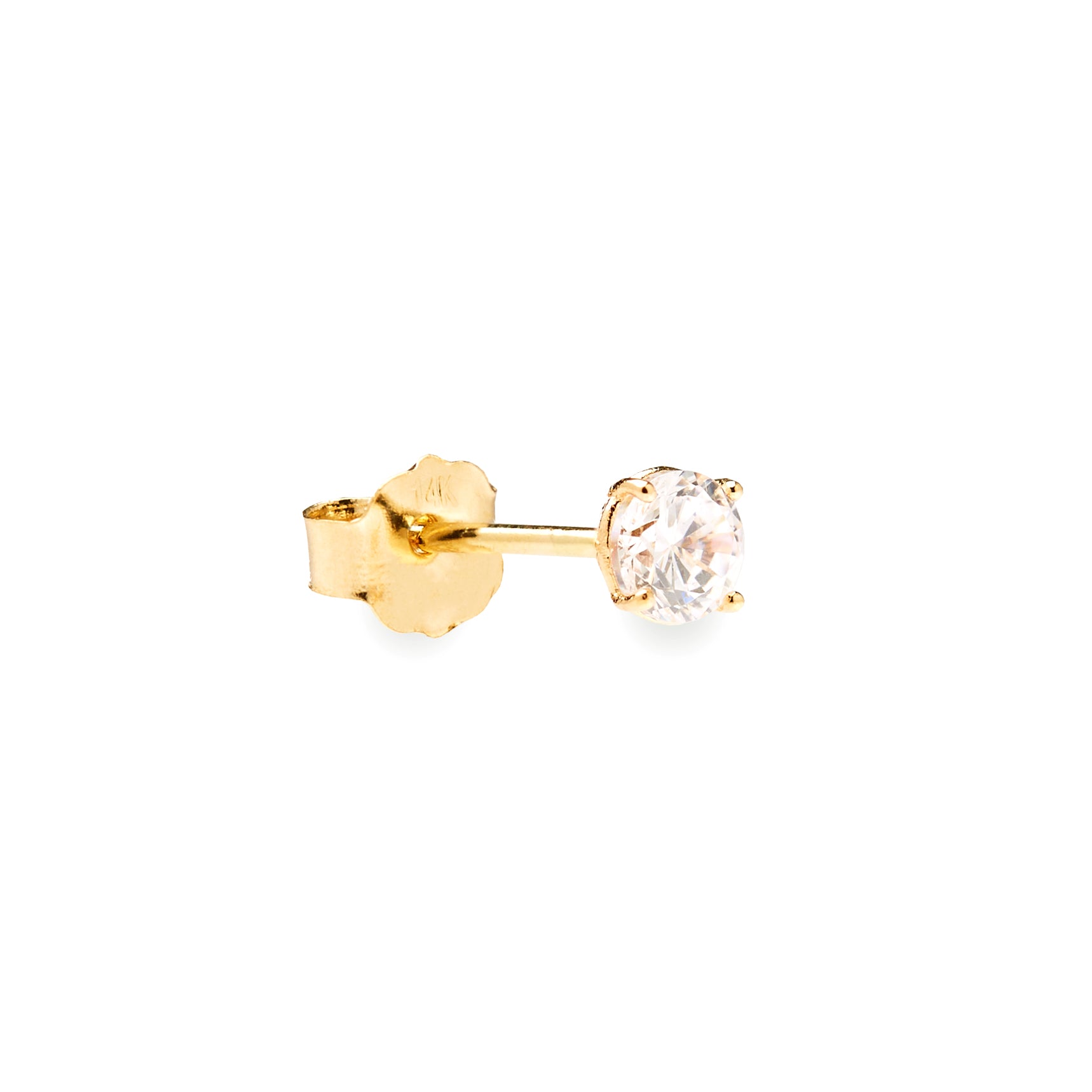 Brilliante medium 14k solid yellow gold single stud earring with solitaire stone - Helix & Conch