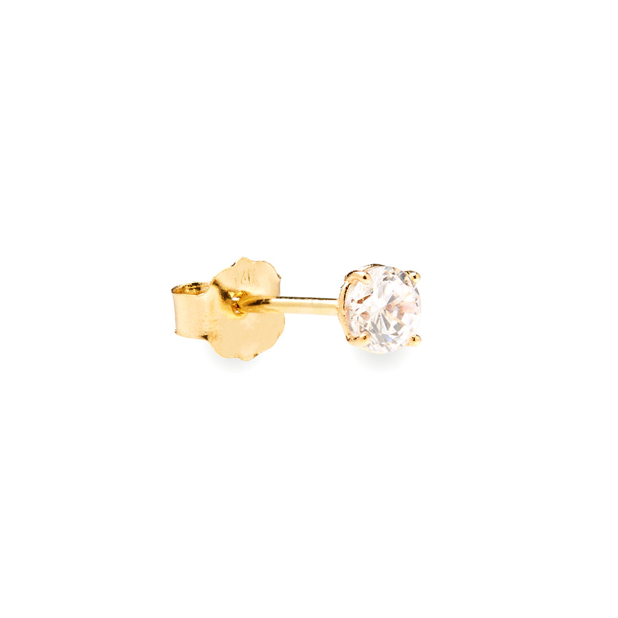 Brilliante medium 14k solid yellow gold single stud earring with solitaire stone
