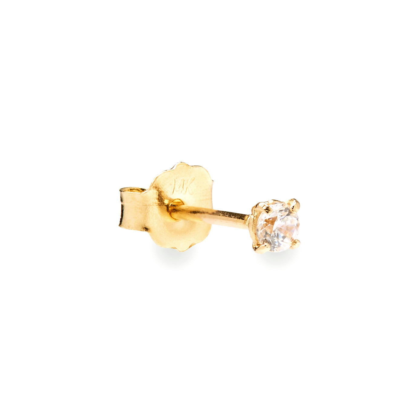 Brilliante tiny 14k solid yellow gold single stud earring with solitaire stone - Helix & Conch