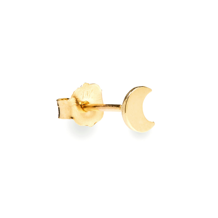 Luna 14k solid yellow gold tiny crescent moon single stud earring