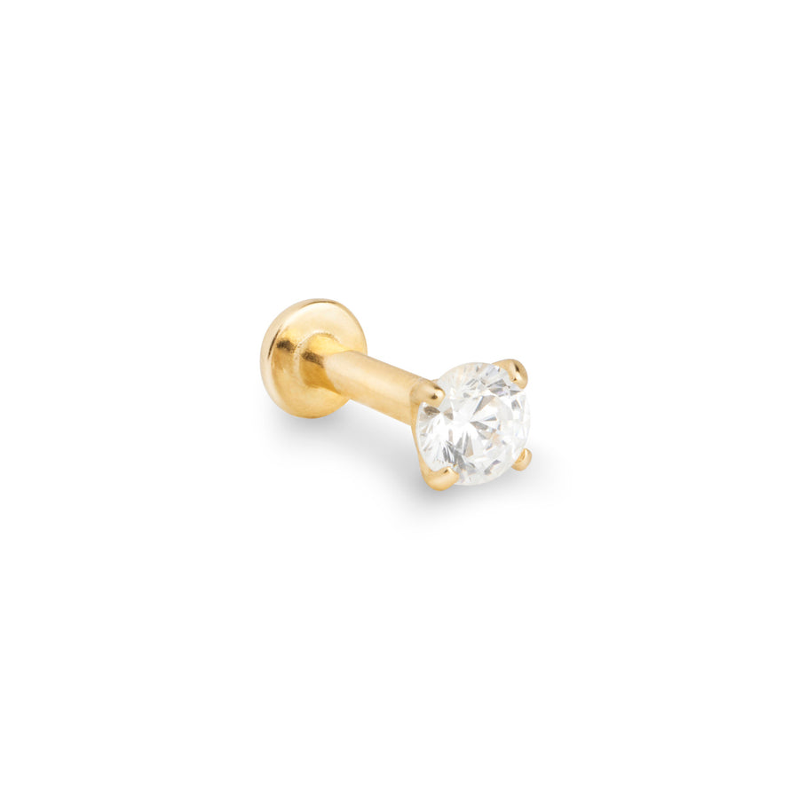 Solo 14k solid yellow gold solitaire stone internally threaded single labret stud