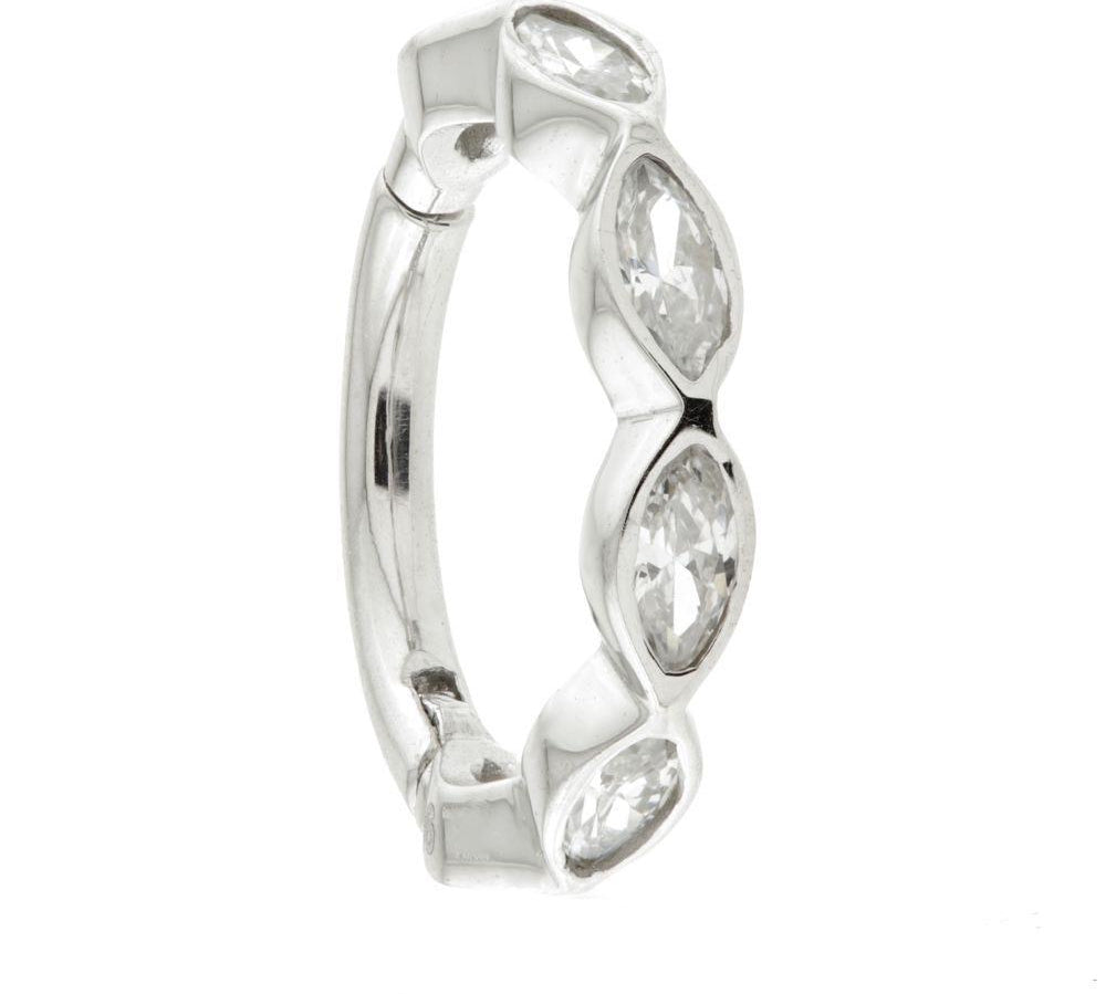 Tiare 9k large solid white gold hinged hoop conch single earring with marquise cut crystals - Helix & Conch