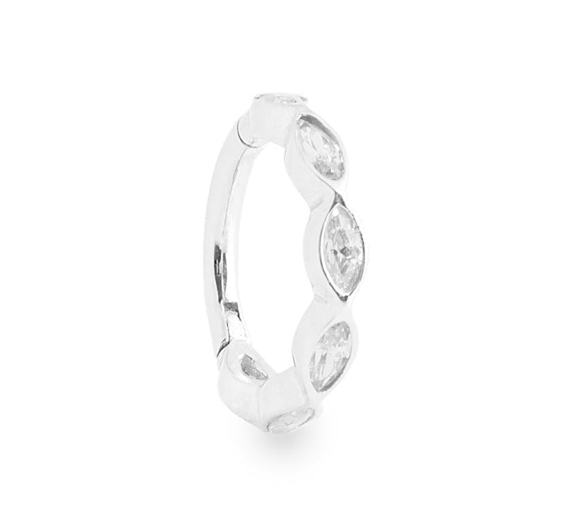 Tiare 9k large solid white gold hinged hoop conch single earring with marquise cut crystals - Helix & Conch