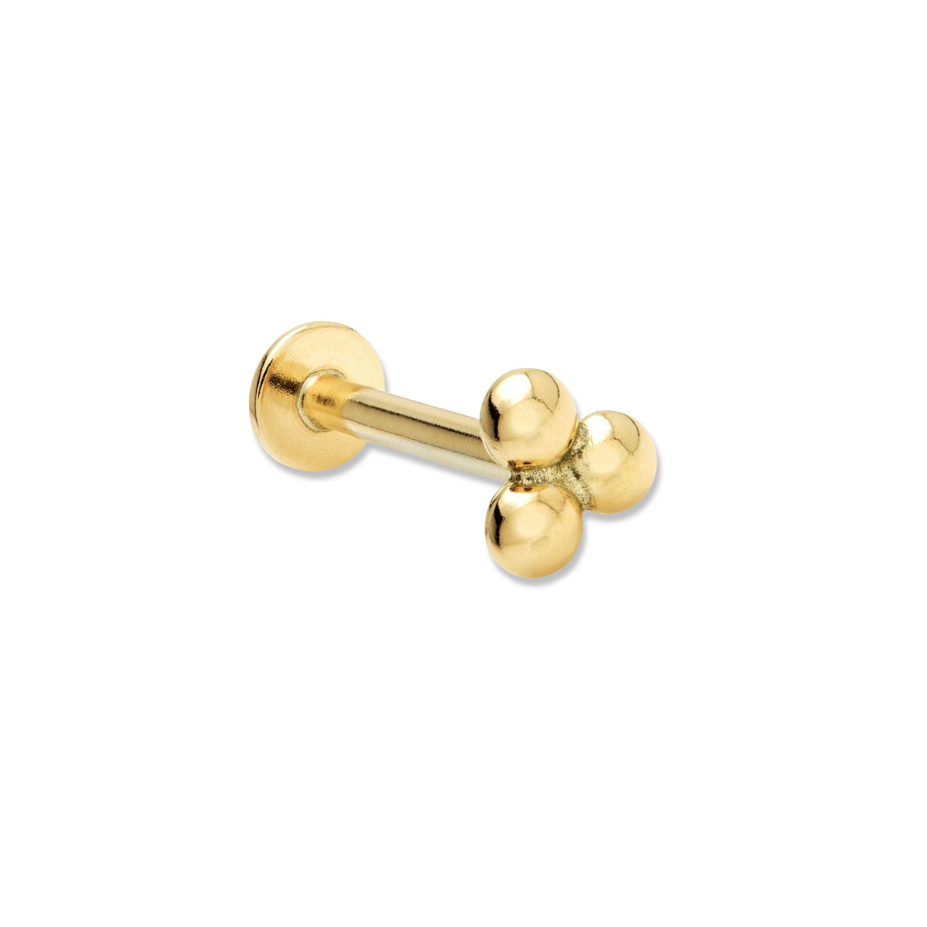 Trini large 9k solid yellow gold 3 dot internally threaded single labret stud - Helix & Conch