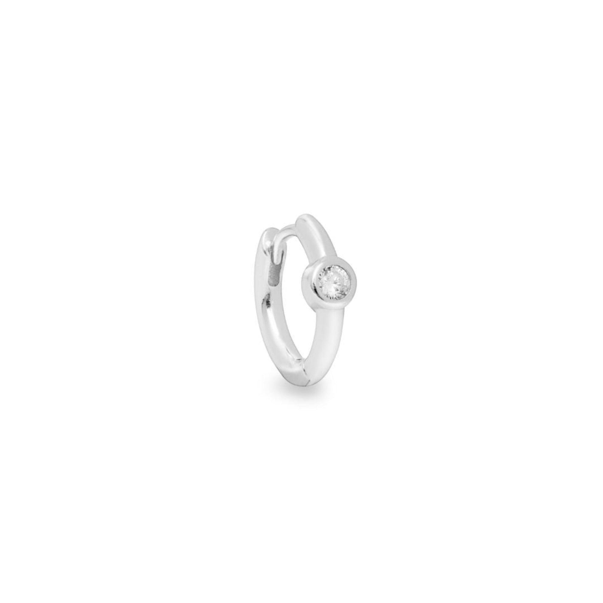 Biseau white gold single huggie with solitaire stone - Helix & Conch