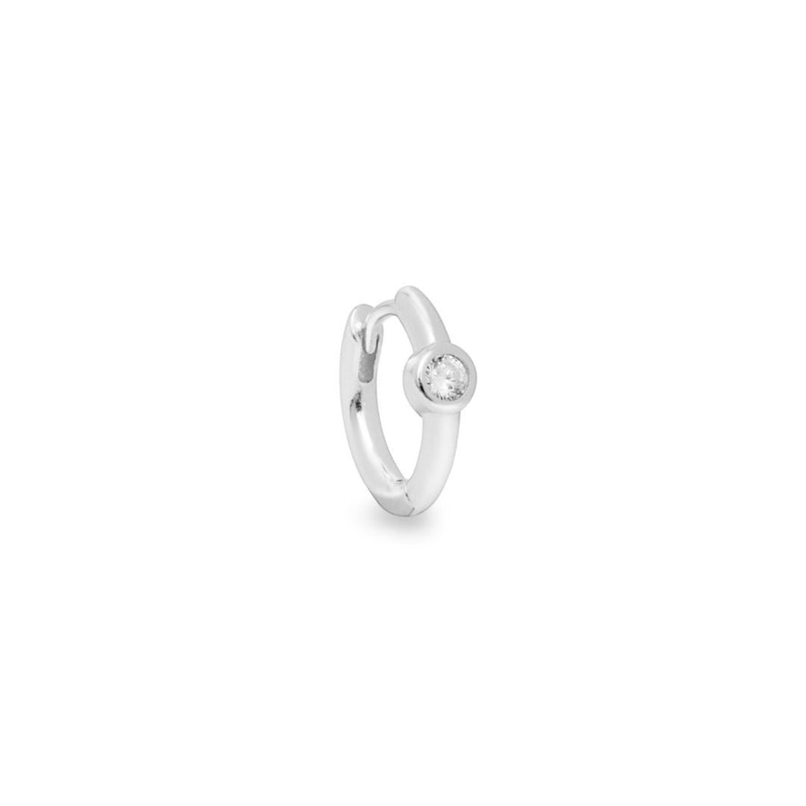 Biseau white gold single huggie with solitaire stone