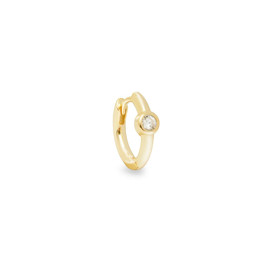 Biseau yellow gold single huggie with solitaire stone