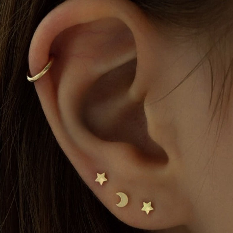Astro 14k solid yellow gold tiny star single stud earring - Helix & Conch