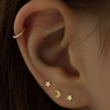 Luna 14k solid yellow gold tiny crescent moon single stud earring - Helix & Conch