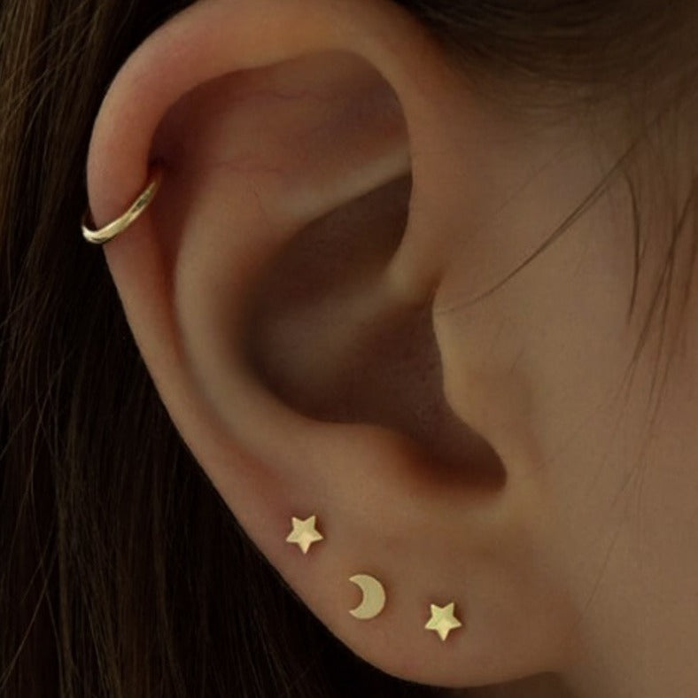 Luna 14k solid yellow gold tiny crescent moon single stud earring - Helix & Conch
