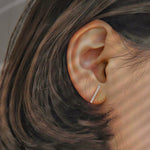 Barette 14k solid yellow gold long bar single stud earring - Helix & Conch