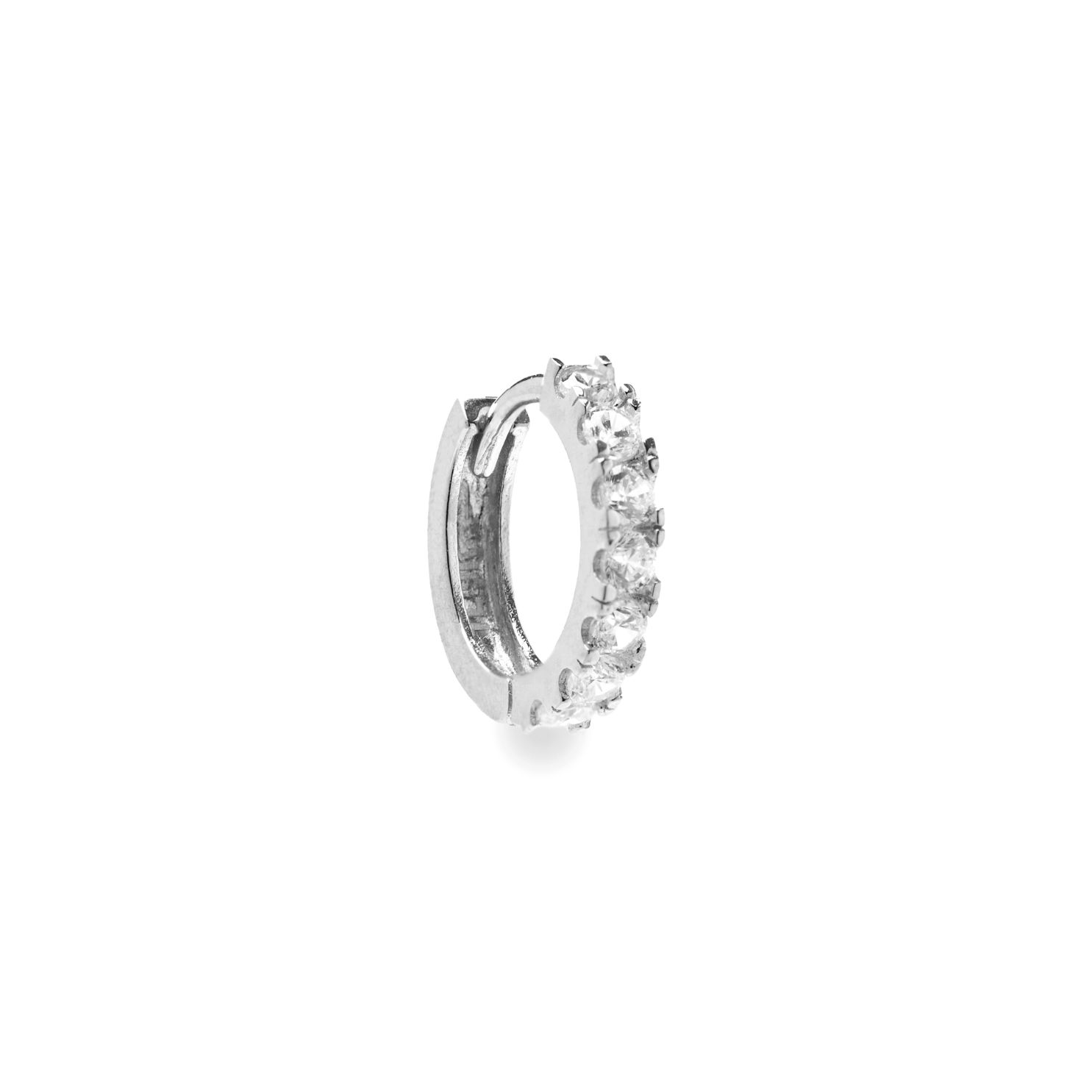 Eternity 9k solid white gold 8mm crystal single huggie hoop earring - Helix & Conch