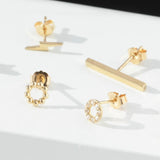 Halo 14k solid yellow gold tiny circle single stud with pave crystals - Helix & Conch