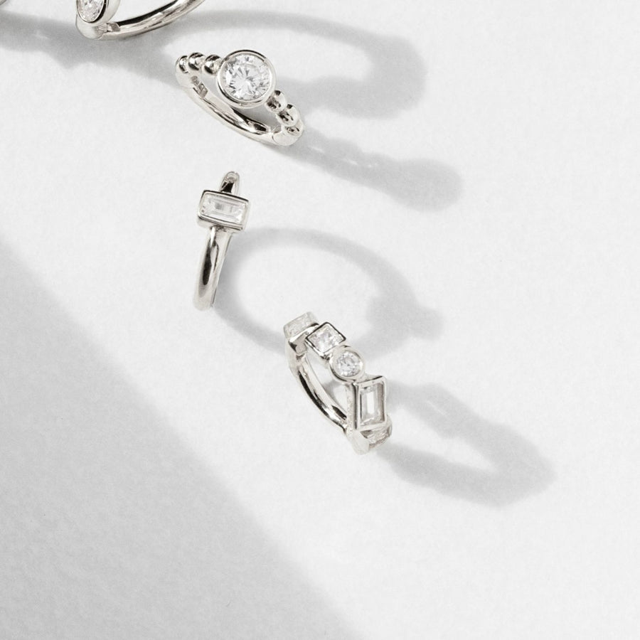 Blocs 9k solid white gold multi shaped crystal hinge single earring