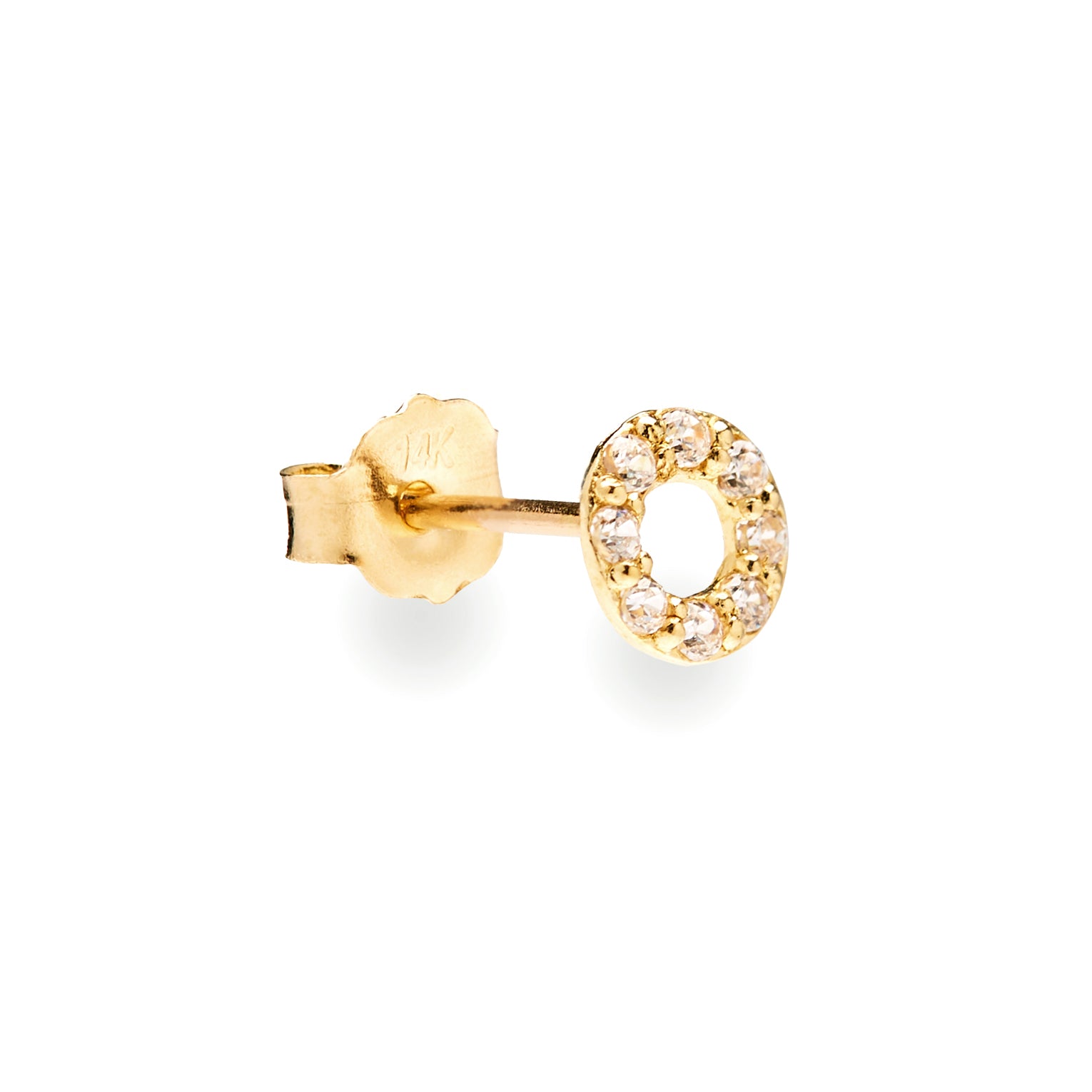Halo 14k solid yellow gold tiny circle single stud with pave crystals - Helix & Conch